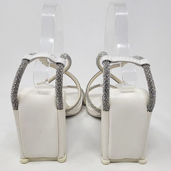 Azalea Wang Heeled Sandals Women 7 White Statement Sparkle Strappy Square Toe - Picture 6 of 10